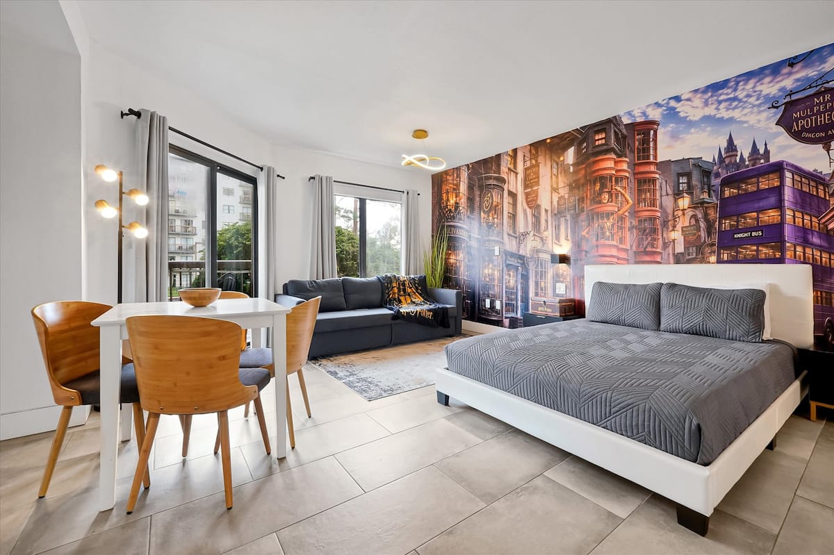 Harry Potter themed studio with living area and king bed at The Enclave, Orlando