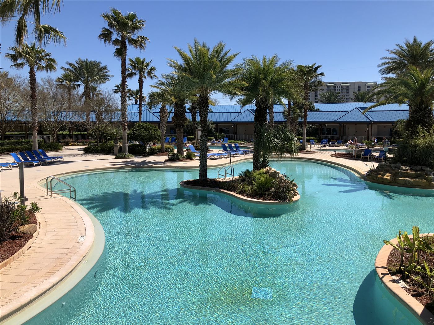 Lagoon pool with palm trees at The Palms of Destin